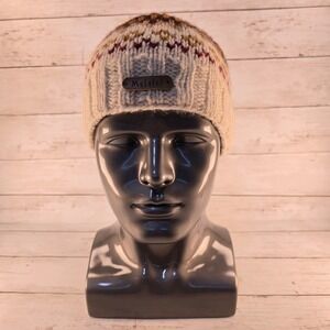 Moshiki Wool Beanie Fair Isle Knit Fleece Lined Winter Hat Cream Brown Nepal
